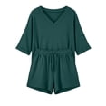 thumbnail image 2 of Zynoxe Womens 2 Piece Outfits Fashion V Neck Short Sleeve Top Elastic Waist Shorts Set Lightweight Breathable Summer Sets Versatile Casual Loose Solid Color Casual Loungewear with Pockets 2XL, 2 of 10