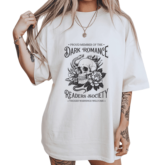 Snake Peony Skull Dark Romance Readers Society Print Tshirt White S-5XL Book Lover Graphic Tees Shirts Tops