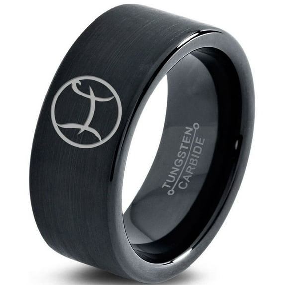 Tungsten Tungsten Horoscope Pisces Band Ring 9mm Men Women Comfort Fit Black Flat Cut Brushed Polished