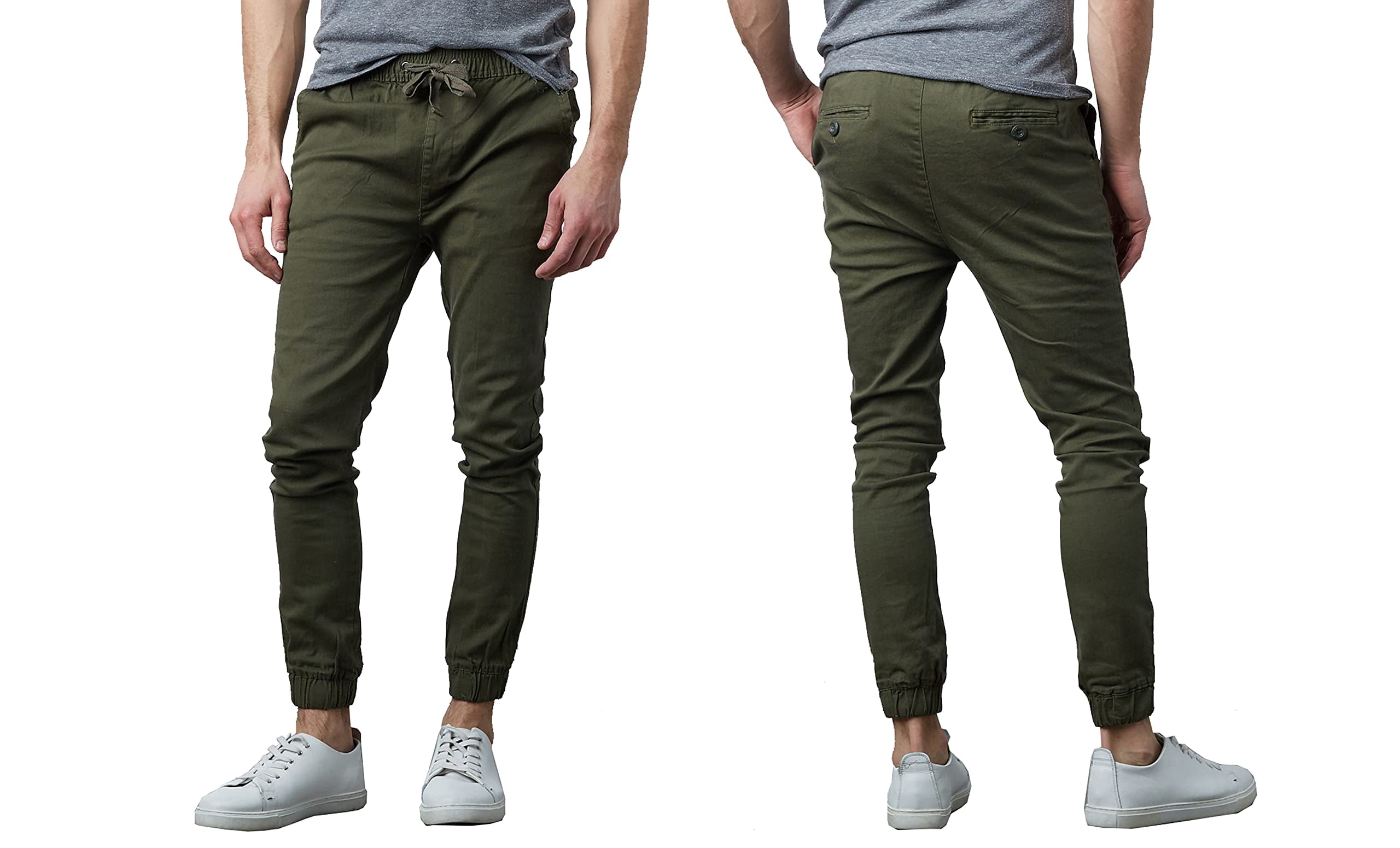 Galaxy Mens Basic Stretch Twill Casual Jogger Pants, Green, X-Large