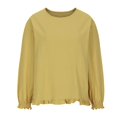 thumbnail image 3 of yunLCZ Women's Button Down Shirts Ladies Summer Solid Loose Ruffle Bottom Cuffs Crew Neck Long Sleeve Shirt Women's Button Down Shirts, 3 of 4