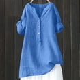 thumbnail image 2 of CYYOLLPF Linen Shirts for Women gauze shorts for women Beach Resort Pants ruffle shorts flowy shorts for women Vintage Baggy paperbag shorts Classic Fit kaftan dresses for women Blue L, 2 of 7