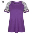 thumbnail image 1 of Camiseta de mujer con estampado de rayas, manga corta, blusa con cuello redondo, morado, M Vogacara AP001776-17, 1 of 7