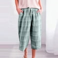 thumbnail image 6 of Wide Leg Pants Woman Loose Fit Plaid Lightweight Washable Soft Fabric Capris Trousers Light Green Casual Lounge Pant L, 6 of 7