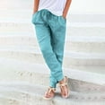 thumbnail image 2 of FINALGANG Autumn Trousers For Women Solid Color Cotton Linen Drawstring Pants Wide Leg Ankle-Tied Slacks With Pockets Skin Friendly Relaxed Fit Activewear, 2 of 5