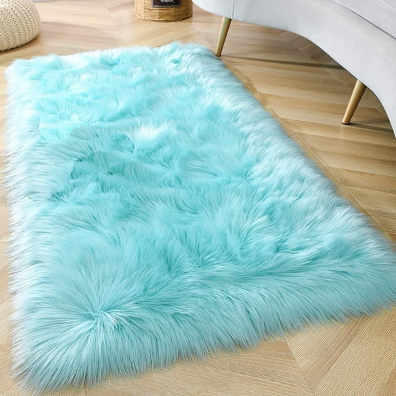 Soft Fur Fluffy Area Rugs 2.3 x 3ft Light Blue Shaggy Rugs Small Carpet for Bedroom Living Room Nursery Floor Mat Modern Decor