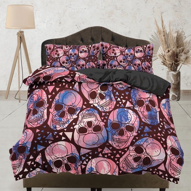 Ropa de cama de Halloween Colorido Cráneos Funda Nórdica Set Colcha, Dormitorio Ropa de cama con