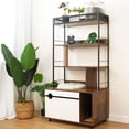 thumbnail image 3 of Ataucjin 2-in-1 Litter Box Enclosure with 4-Tier Shelves and Cat Scratching Post, Large Wood Cat Litter Box Furniture Hidden with Storage, Fit Most of Litter Box, 3 of 6