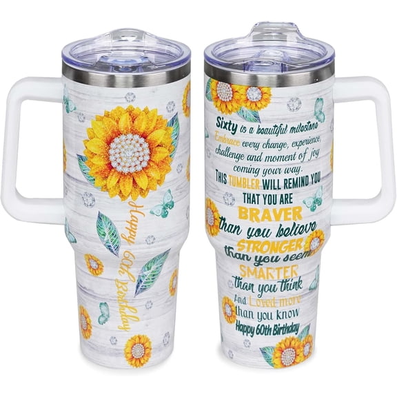 60th Birthday Gifts for Women, 40 oz Tumbler with Handle and Straw, Womens 60th Birthday Gift Ideas Mug, 1964 Birthday Gifts for Women Cup, Vacuum Stainless Steel Insulated with Leak Proof Lid