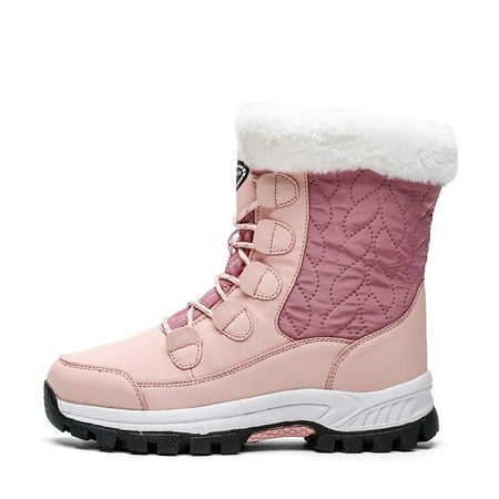 

Women s Waterproof Winter Snow Boots Warm Comfortable Faux Fur Insulated Non-Slip Outdoor Lace-Up Mid Calf Booties