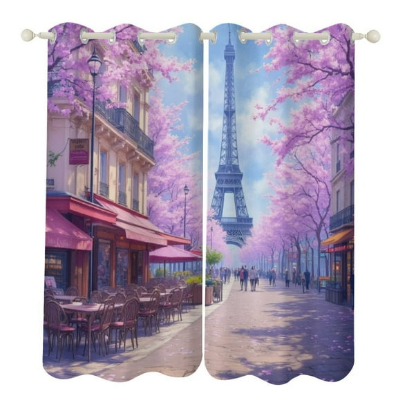 Cherry Blossoms in Paris 2 Panels 3D Printing Pattern Curtain for Bedroom Living Room Kitchen Window Decoration Home