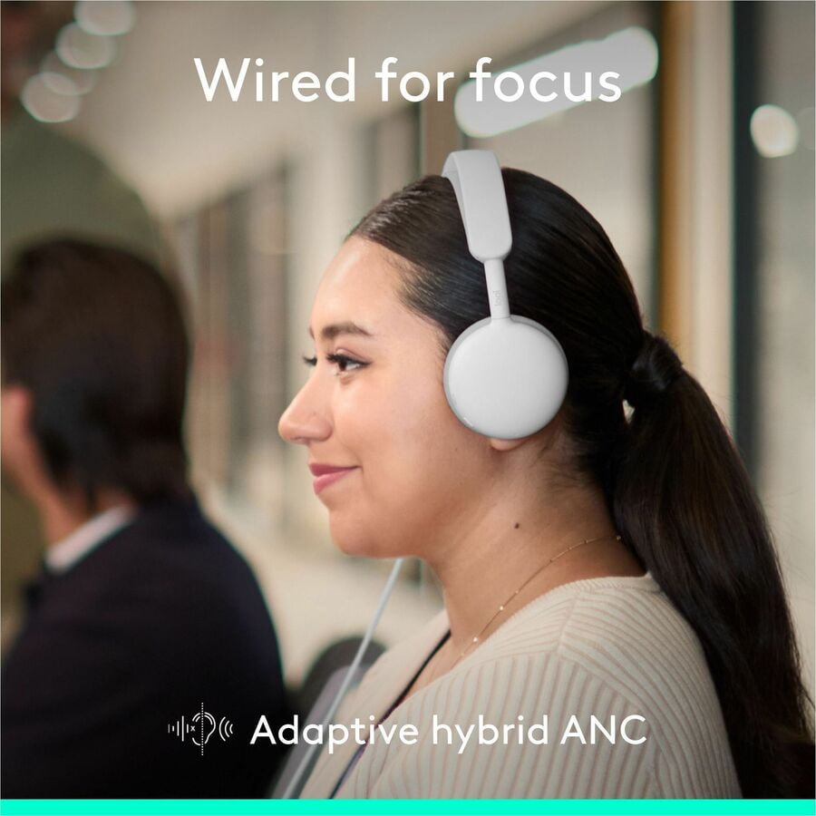 Logitech Zone Wired 2 for Business, Noise-Canceling Headset with Adaptive Hybrid ANC, Microsoft Teams Certified, USB-C with USB-A adapter, Off-white