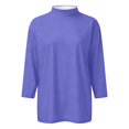 thumbnail image 5 of Mock Neck Tops for Women 3/4 Sleeve, Solid Color Loose Fit Pullover T-Shirt, Lightweight Casual Work Blouse for Everyday Wear, Spring Outfits 2026, Street Style and Office Purple M, 5 of 5
