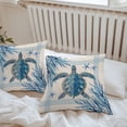 thumbnail image 4 of Vintage Ocean Turtle Outdoor Pillow Covers Set of 2 Blue Starfish Coral Striped Summer Waterproof Throw Pillow Case Decorative Square Cushion Cover for Patio Couch Garden Balcony, 26"x26", 4 of 9