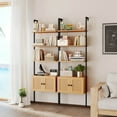 thumbnail image 5 of Wall-Mounted Ladder Shelf 5-tier Bookshelf w/ Rattan-Door Cabinet Display Rack, 5 of 10