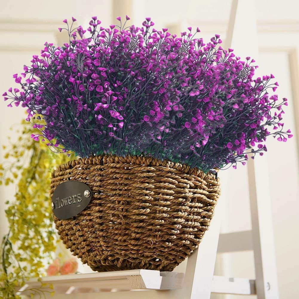 Artificial Plants, Fake Bell Grass Flowers Plastic Greenery Lifelike Patio Yard Corridor Indoor Outdoor Home Garden Balcony Party Pot Planter Filler Table Arrangement Decoration Green 8 pcs A