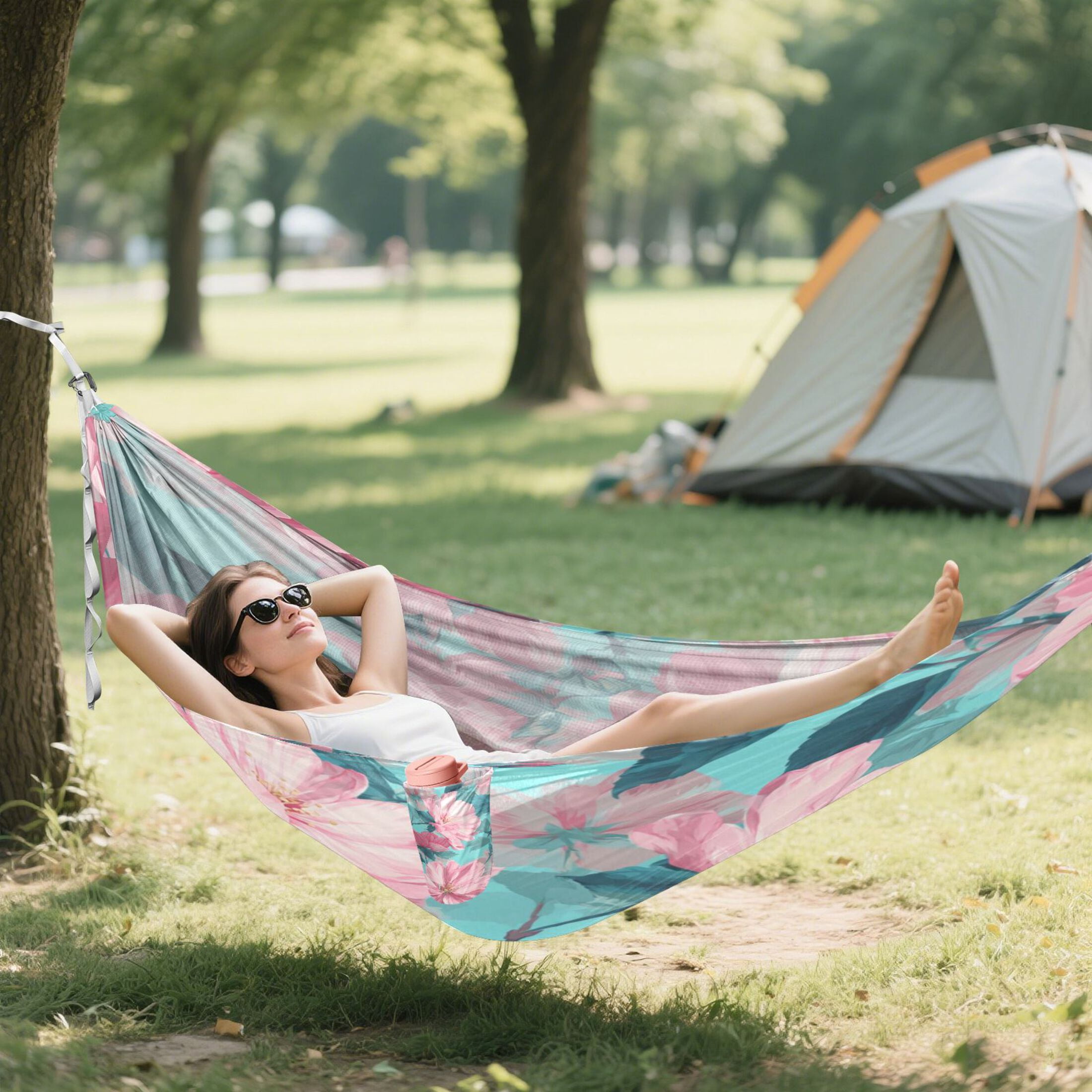 Hammock Camping Hammock Nylon Portable Hammock Travel Camping Hammock Pink White Flower Seamless