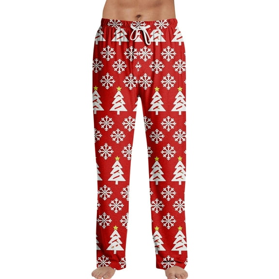 Resicozy Christmas Pajama Pants for Men Lounge Pants Elastic Waist Loose Soft Comfortable Xmas Print Bottoms Trousers Red S