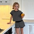 thumbnail image 2 of Laipiong Girls Summer Outfits Casual 2 Piece Stylish Striped Short Sleeve T Shirt and Elastic Waist Shorts Stretch Comfy Sporty Workout Sets, 2 of 6
