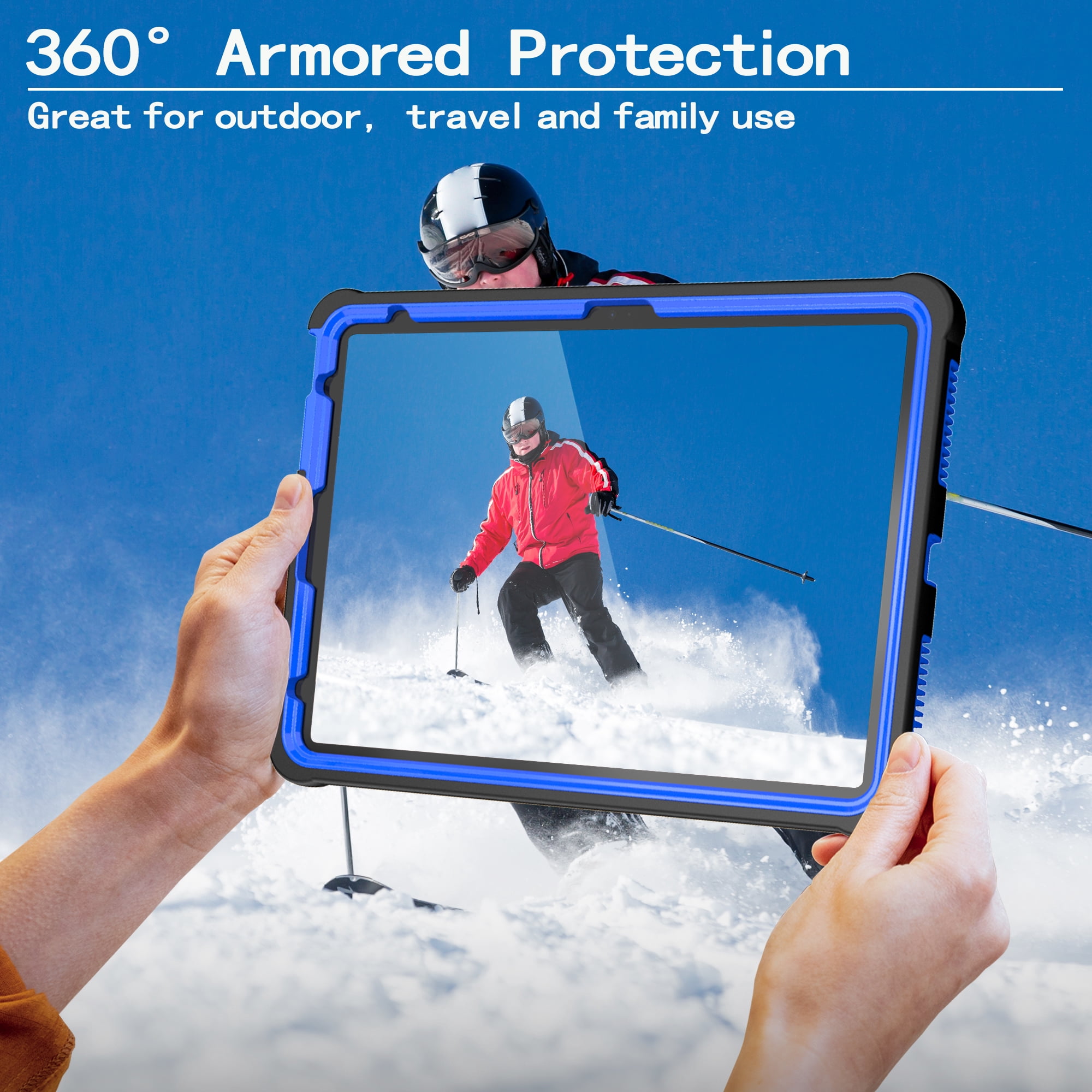 Allytechgroup Heavy Duty Shockproof Case for Apple iPad A16 11th Generation 11" 2025 & iPad 10th Generation 10.9" 2022, Tablet Case with Kickstand, Pencil Holder, Strap Kids Friendly Cover,Blackblue