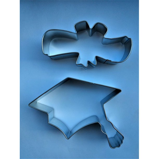 Set of 2 Graduation Cookie Cutter Set 4" Diploma & 4.5" Cap Metal New