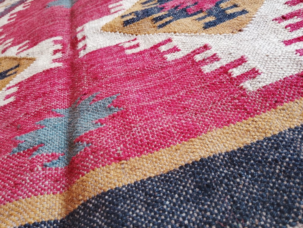 8x10'feet Area Rug For Live Room Wool And Jute Rug In Red Color Handmade Kilim Dhurrie Rug For Beedroom Dining Room Home Office