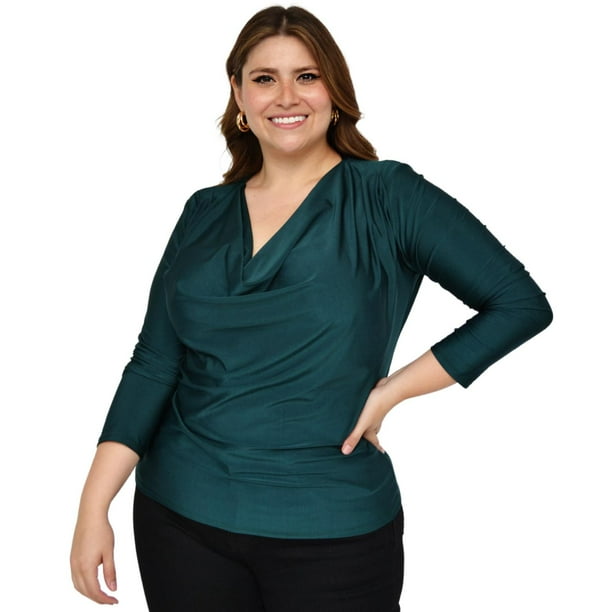 Blusa elegante de satin Roman Fashion Tallas Extras 1787 Verde esmeralda esmeralda 36 Roman Fashion BL GR 1787 VERDE Walmart en linea