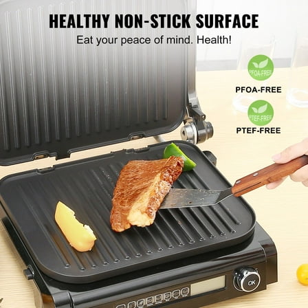 14.4" 1800W Electric Griddle Grill, 7-in-1 Countertop Teppanyaki with Adjustable Temperature (0-446°F), Commercial Non-Stick Cooking Surface