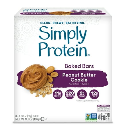 Simply Protein Baked Bar, Peanut Butter Cookie, 11g Protein, 8 (Best Peanut Butter Brand For Protein)