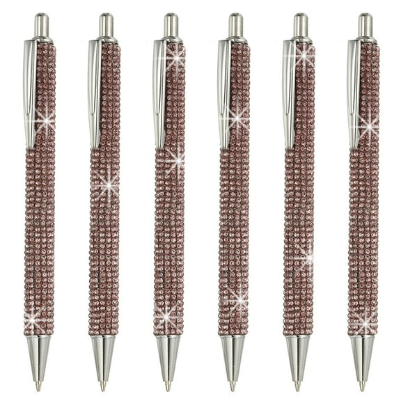 Rhinestone Metal Ballpoint Pen 6 Pack Crystal Diamond Pens Black Ink 1.0mm Point Sparkly for Women Gift Office Note Taking Journaling, Pink