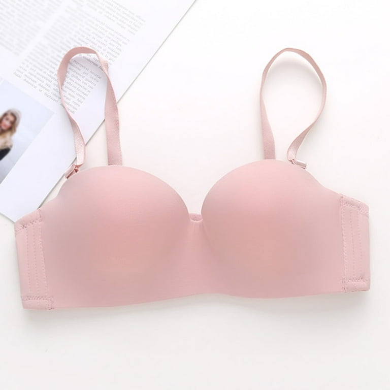 CLZOUD Wide Strap Bras for Women Pink Women's Summer Thin Super Thin Cup  Detachable Shoulder Strap Underwear Smooth and Traceless Bra 36