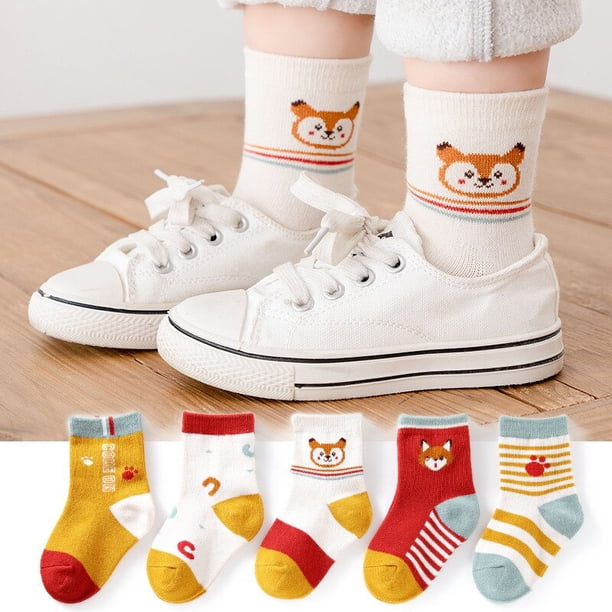 5 par/lote de Calcetines bonitos para niñas, Calcetines de algodón con rayas de arco iris de otoño para niños, Calcetines para niños pequeños, Calcetines para niños de 1 a 12 años Tan Jianjun unisex