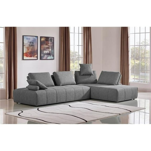 Contempo Fabric Modular Two Piece Sectional Sofa, Grey