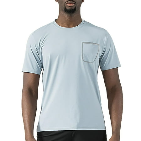 QYZEU Men Apparel Round Neck Top Ice Silk Seamless Pocket Large Loose Casual Sports T Shirt Soft Breathable Comfortable Lightweight Tops Light Blue 3XL