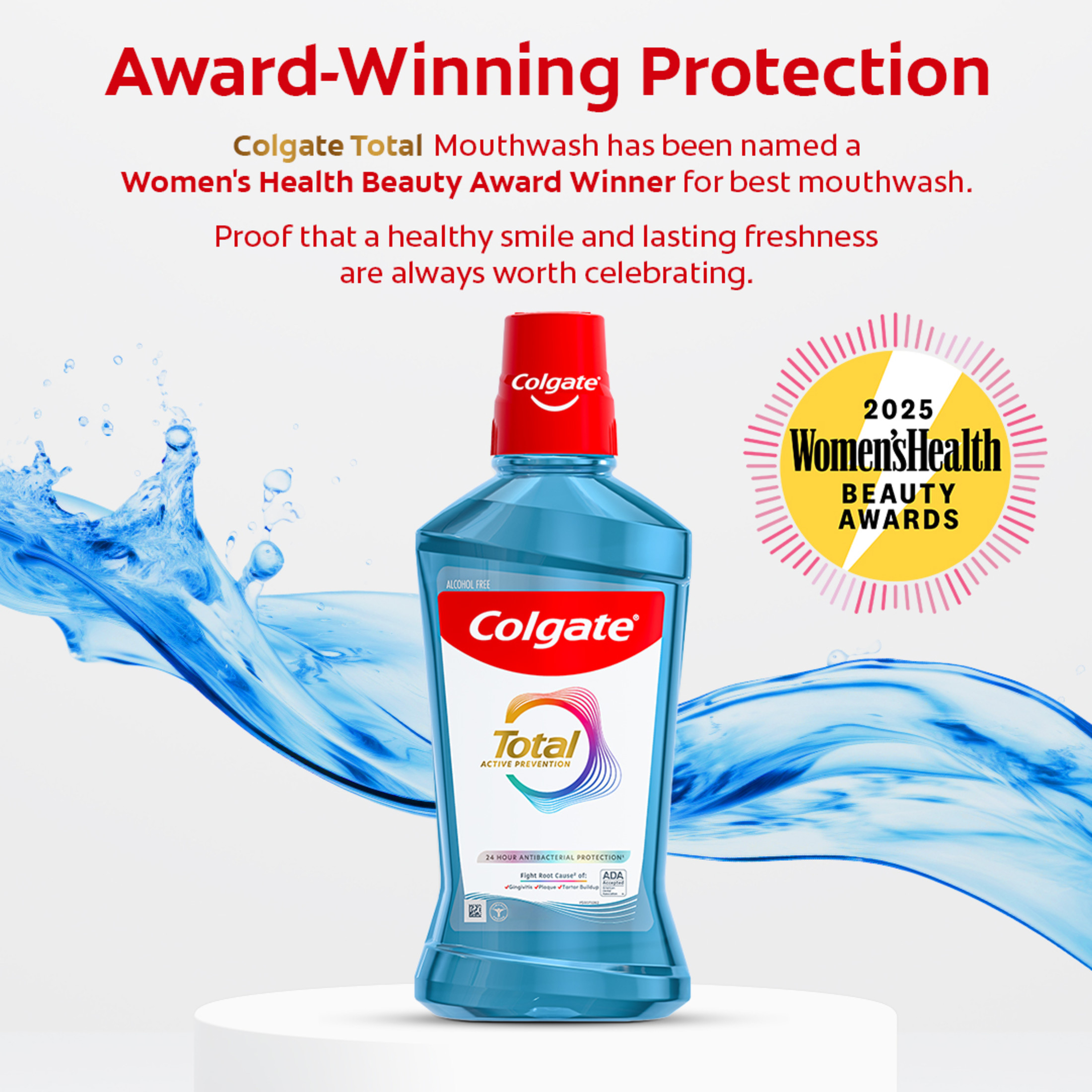 Colgate Total Alcohol Free Mouthwash, Peppermint, 1.0 L