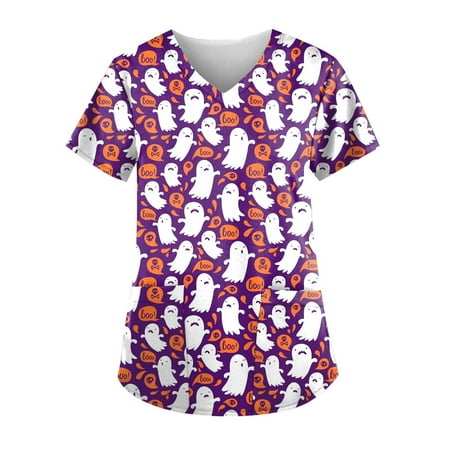 

Cakiesky Scrub Tops for Women Moisture Wicking V-Neck St Patricks Day Shirt White XL
