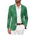 thumbnail image 2 of BLTIBY Men's St. Patrick's Day Corduroy Blazer Shamrock Jackets Button Loose Work Lapel Coat with Pockets Green 2 4XL, 2 of 5