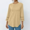 thumbnail image 2 of Caywon Solid Color T-Shirt Three Quarter Sleeve Round Neck Womens Blouse Fashion Casual Look Comfortable Soft Fabric Versatile Trendy Design Lightweight Feel Khaki XL, 2 of 8