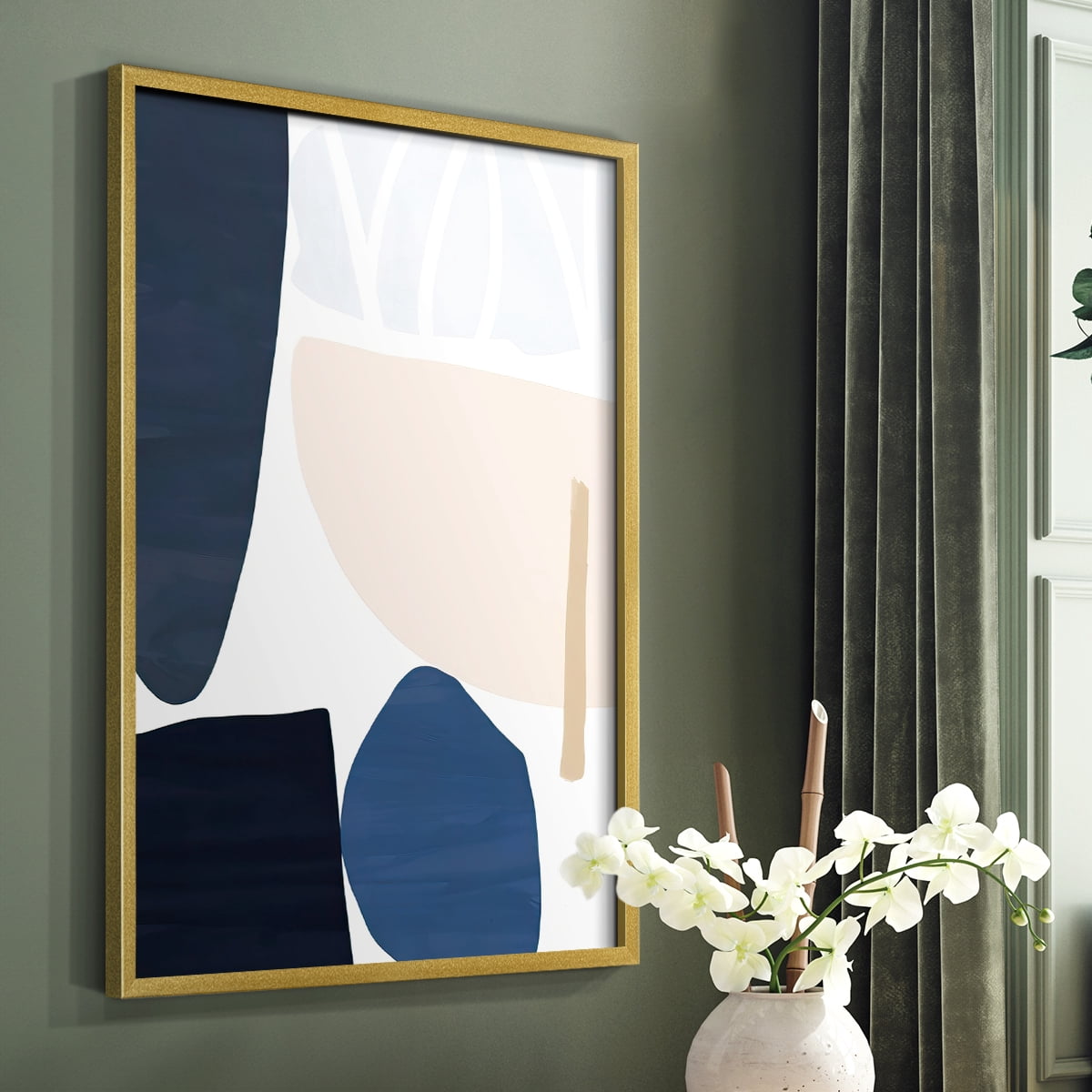 Denim and Sand I Framed Print in Gold Solid Wood Framed Print No Nail Hanging