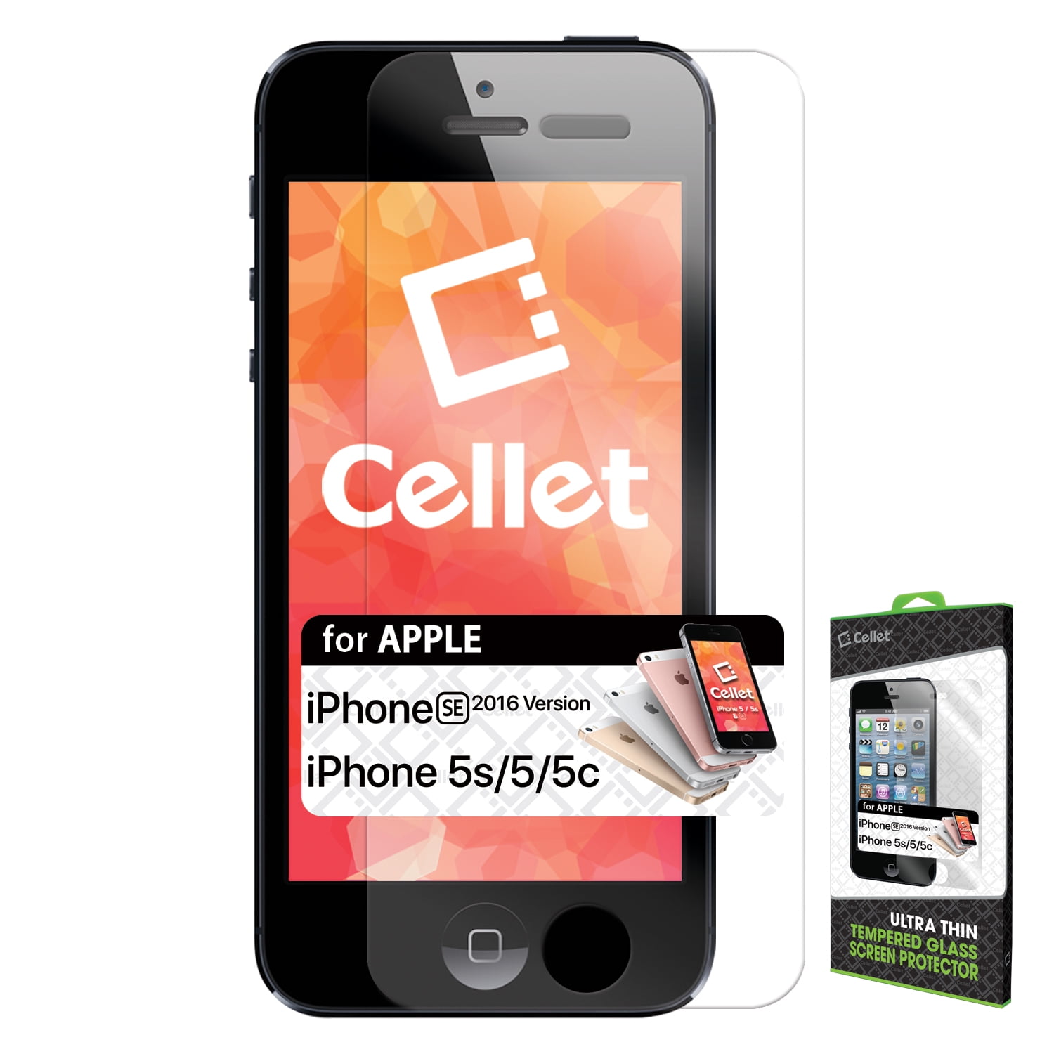 Cellet iPhone SE / 5s / 5 / 5c Durable Screen Protector, Ultra-Premium Tempered Glass Screen Protector (Scratch proof and Shatterproof) for Apple iPhone SE, 5s, 5, & 5c
