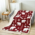 thumbnail image 2 of Rustic Bear Deer Throw Blanket Family Christmas Tree Snowflake Fuzzy Blanket Farmhouse Christmas Decor Blanket 40"X50" Buffalo Grid Plush Bed Blanket - Red Black White, 2 of 6
