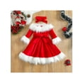 thumbnail image 4 of Hirigin Toddler Baby Girl Christmas Dress Faux Fur Patchwork Long Sleeve Off Shoulder A-Line Dress with Belt + Bow Headband Outfit, 4 of 9