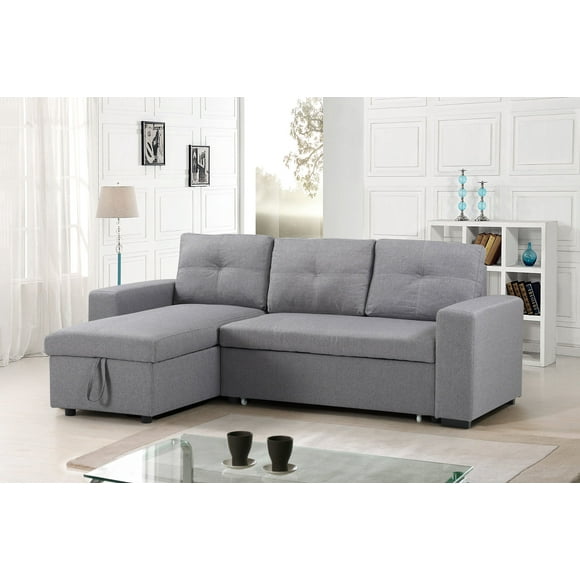 Hamuq Grey Fabric Reversible Sofabed Sectional with Large Lift Up Storage