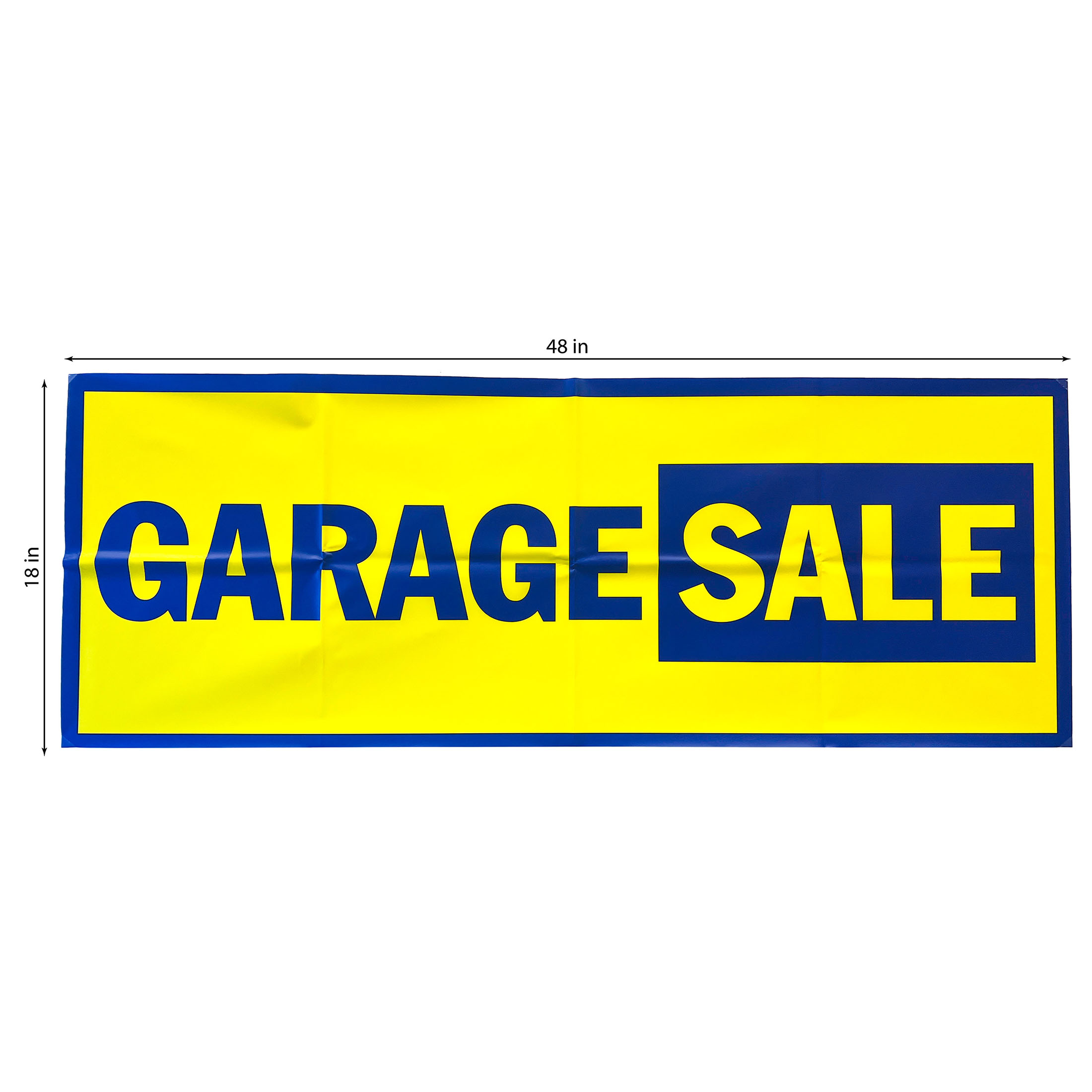 HY-KO Garage Sale Banner, 18" x 48", Plastic, Yellow/Blue, Reusable