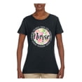 thumbnail image 3 of Floral Nurse Appreciation Pop Culture Womens Graphic T-Shirt, Black, Large, 3 of 5