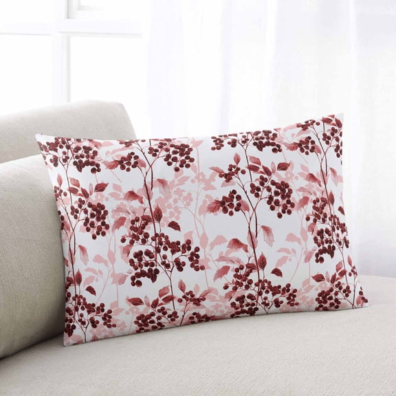 Red Botanical Throw Pillow Cover, Pillowcase Protectors with Zipper, Breathable Decorative Lumbar Pillow Case Cover, Vintage Nature Flower Floral Pillow Shams for Couch Sofa 12x20Inch