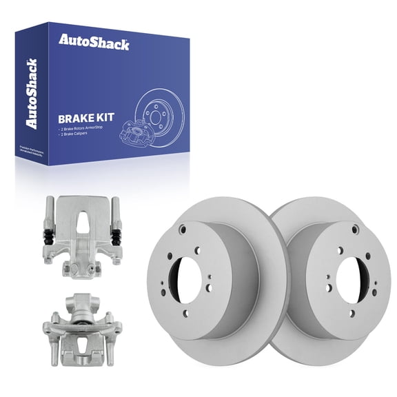 AutoShack Rear Solid Coated Brake Rotors   Calipers 4-PC Brake Kit Replacement for 2009-2015 Mitsubishi Lancer 2007-2013 Mitsubishi Outlander ArmorStop 11.89" (302 mm)