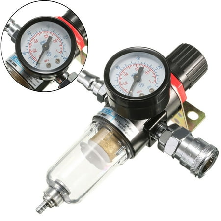 - 130PSI 1/4 BSP 26CFM Air Compressor Filter Moisture Water Trap Filter Separator Pressure Regulator Gauge Tools (Psi & MPa Display)