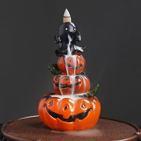 Resin Halloween Pumpkin Home Decor Ornament Waterfall Backflow Incense Burner Home Office Decorate (Without Incense)