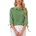 thumbnail image 1 of Blusa de verano con puntos de polka y cuello con volantes para mujer, de media manga, XS, verde polvo, 1 of 6